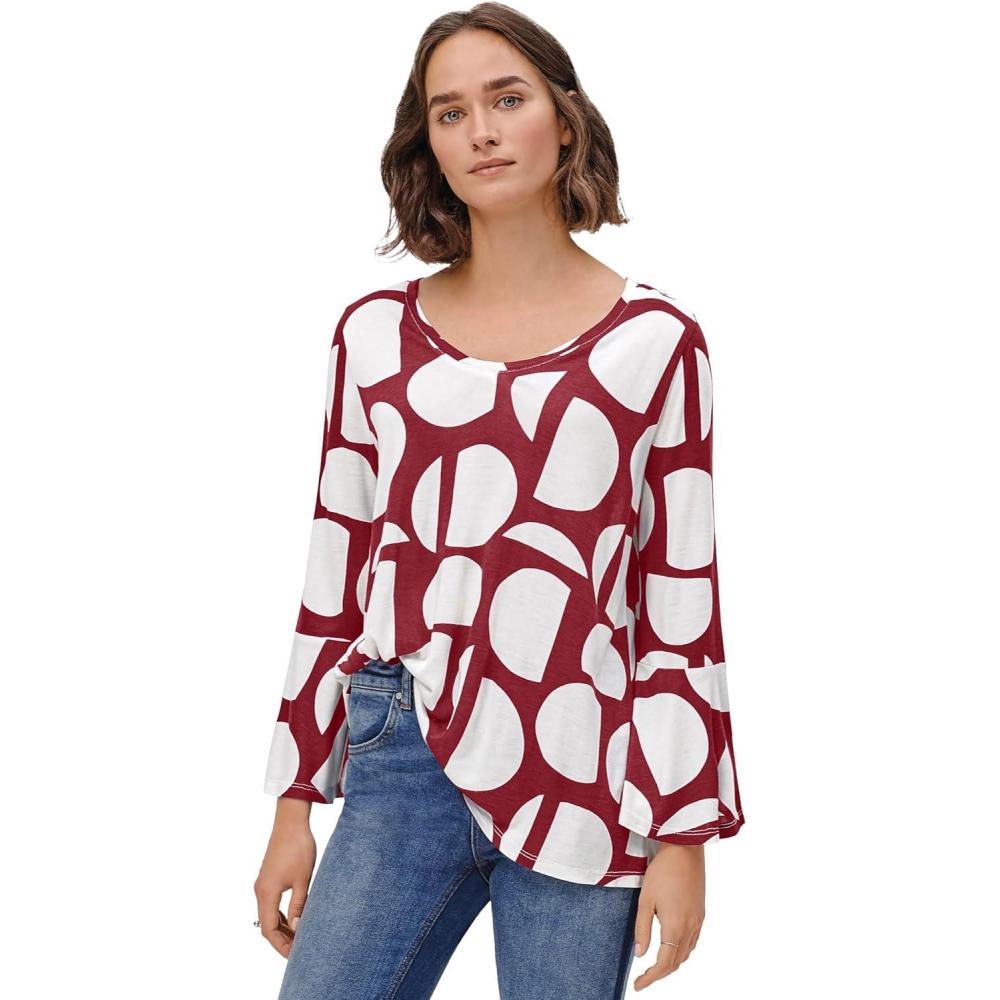 imageEllos Plus Size Bell Sleeve ALine Knit TunicMaroon Red Graphic Print