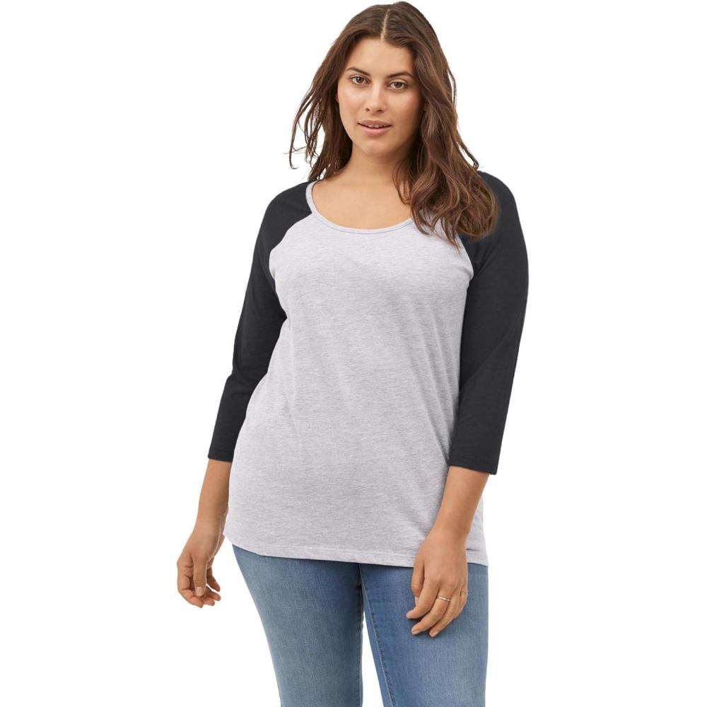 imageEllos Plus Size Colorblock 34 Sleeve TeeHeather Grey Black