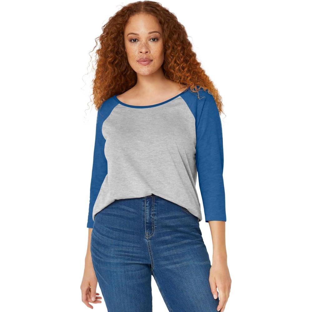 imageEllos Plus Size Colorblock 34 Sleeve TeeHeather Grey Ocean Sapphire