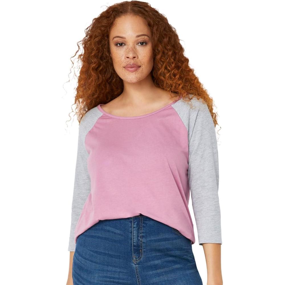 imageEllos Plus Size Colorblock 34 Sleeve TeeMauve Orchid Heather Grey