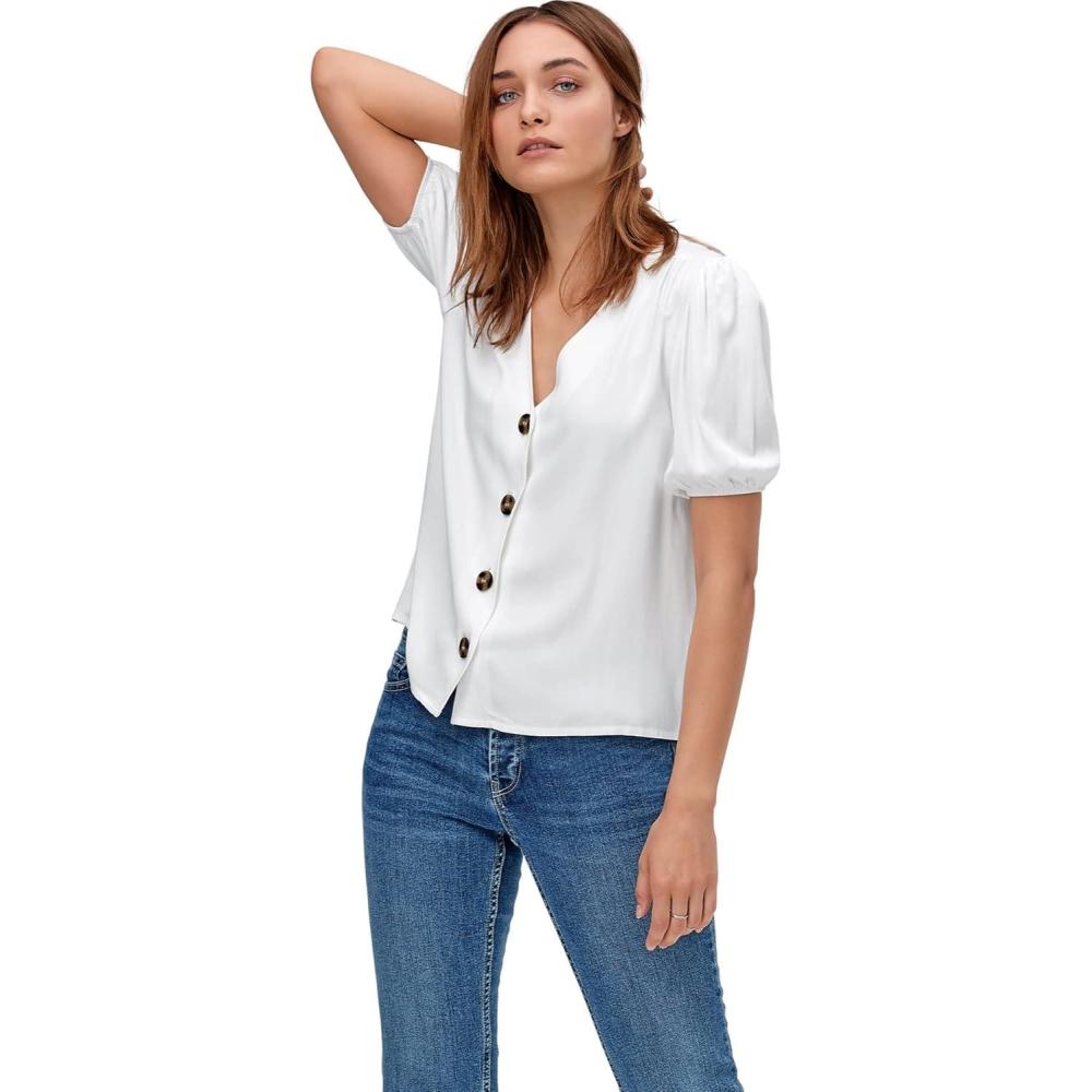 imageEllos Plus Size Contrast ButtonFront BlouseWhite