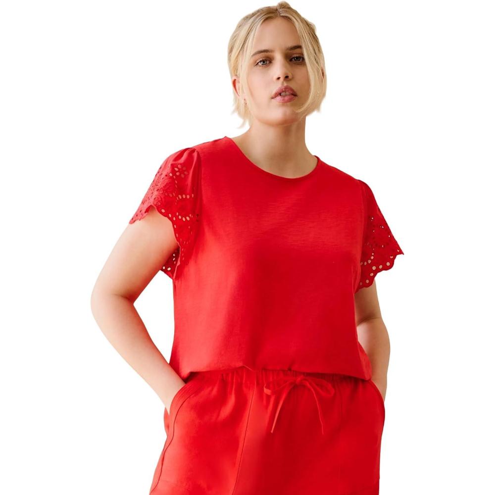 imageEllos Plus Size Eyelet Cap Sleeve TeeHot Red