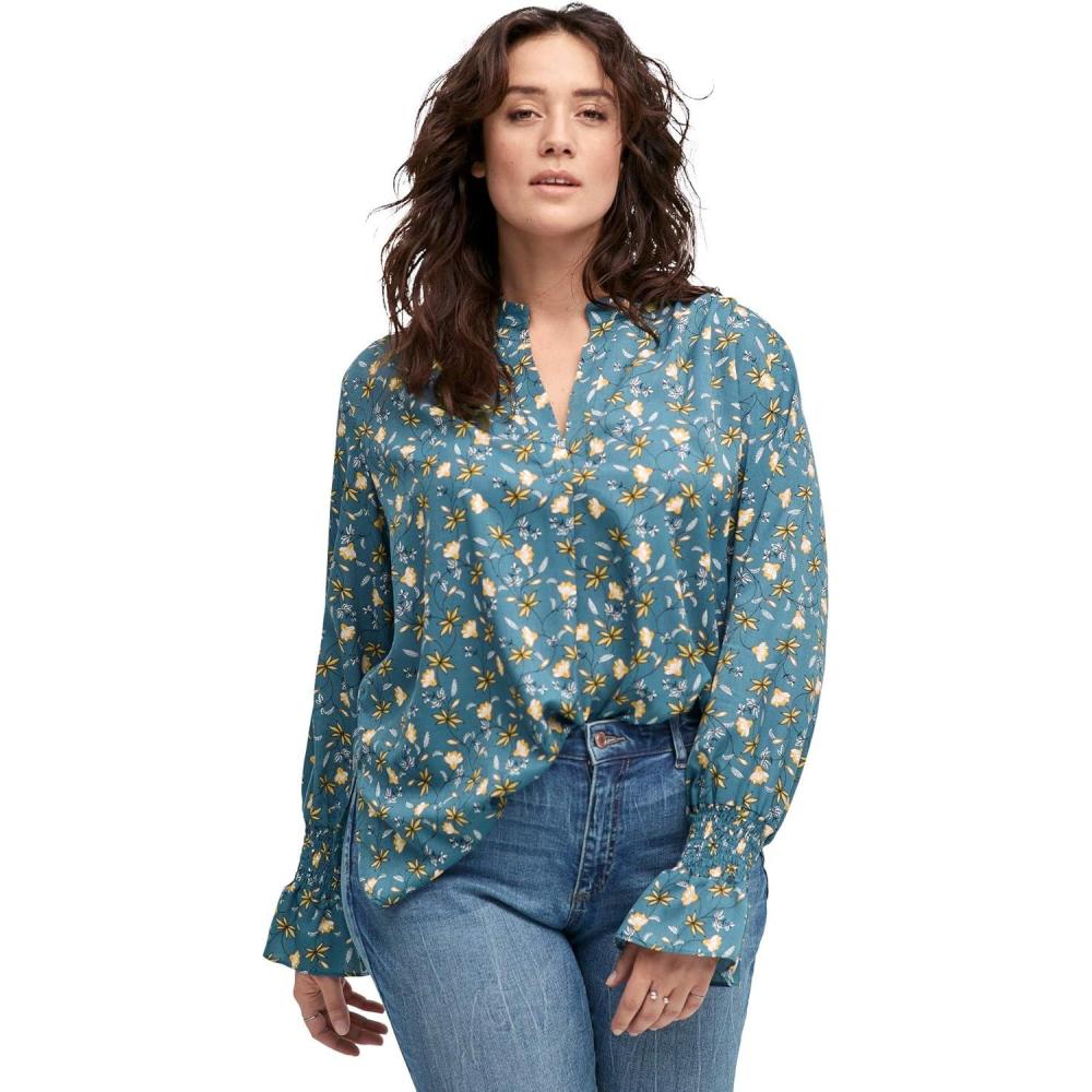 imageEllos Plus Size Floral NotchNeck BlouseRainforest Green Floral