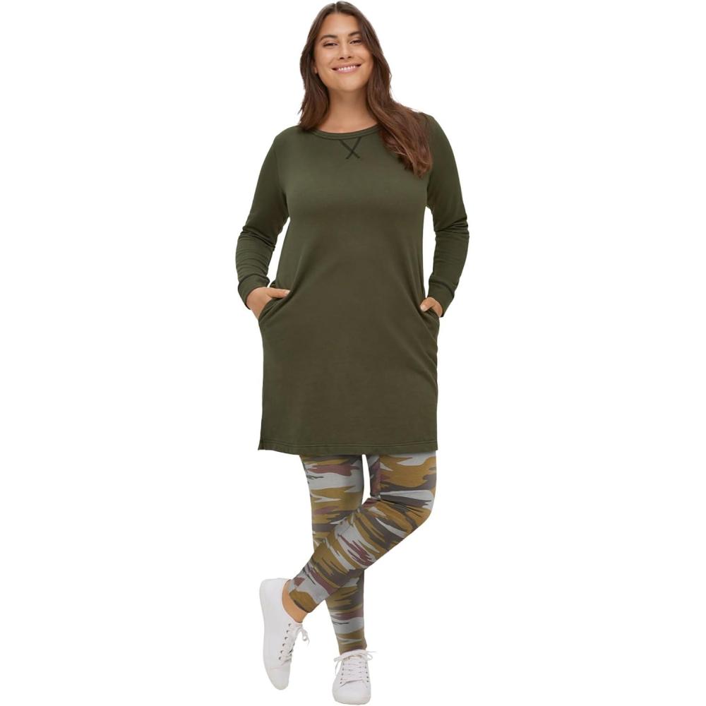 imageEllos Plus Size French Terry Tunic DressDeep Olive
