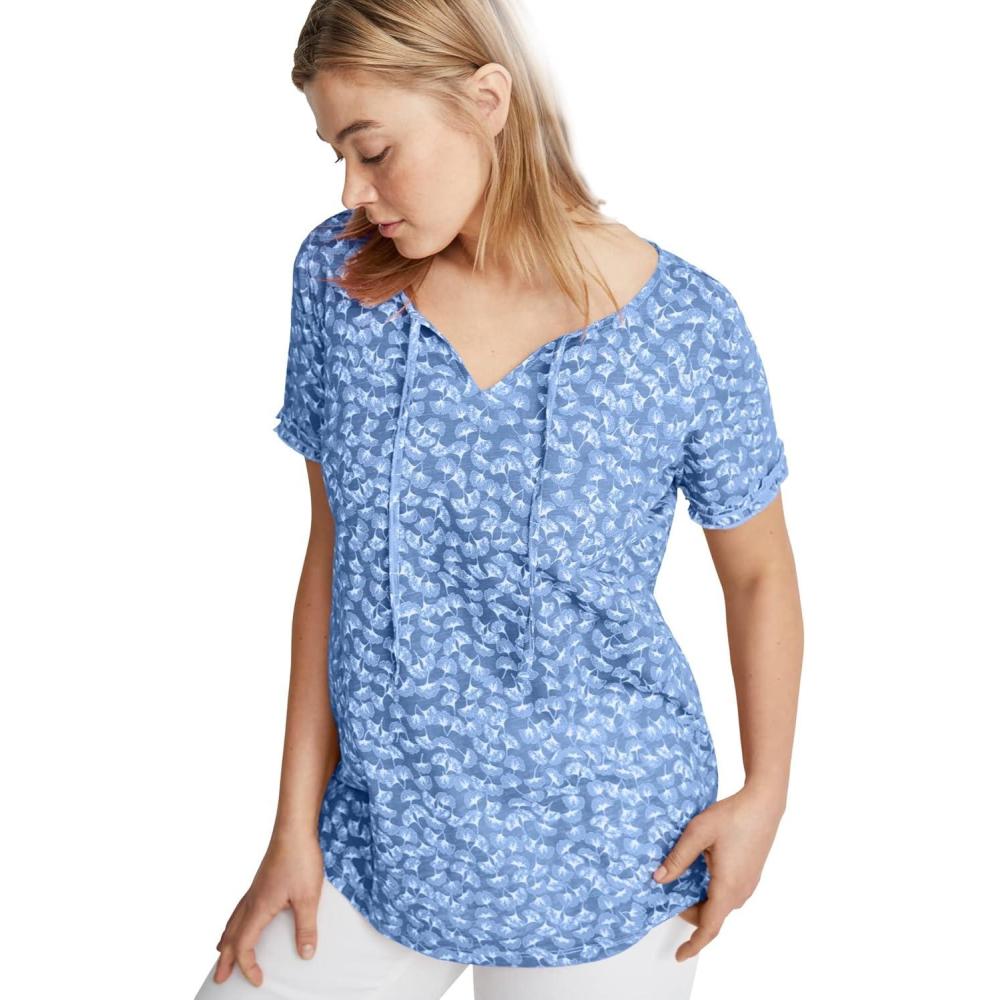 imageEllos Plus Size Keyhole TeeFrench Blue White Print