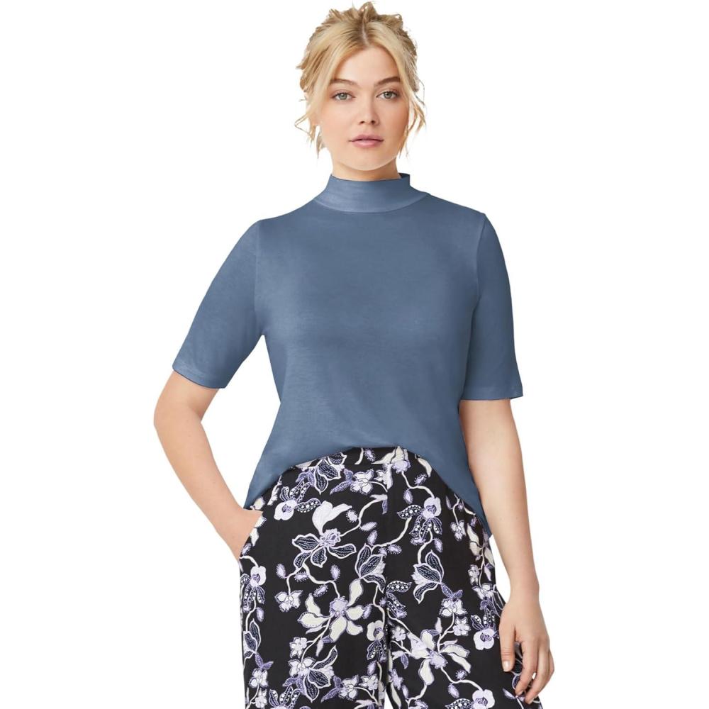imageEllos Plus Size Mock Neck TeeVintage Blue