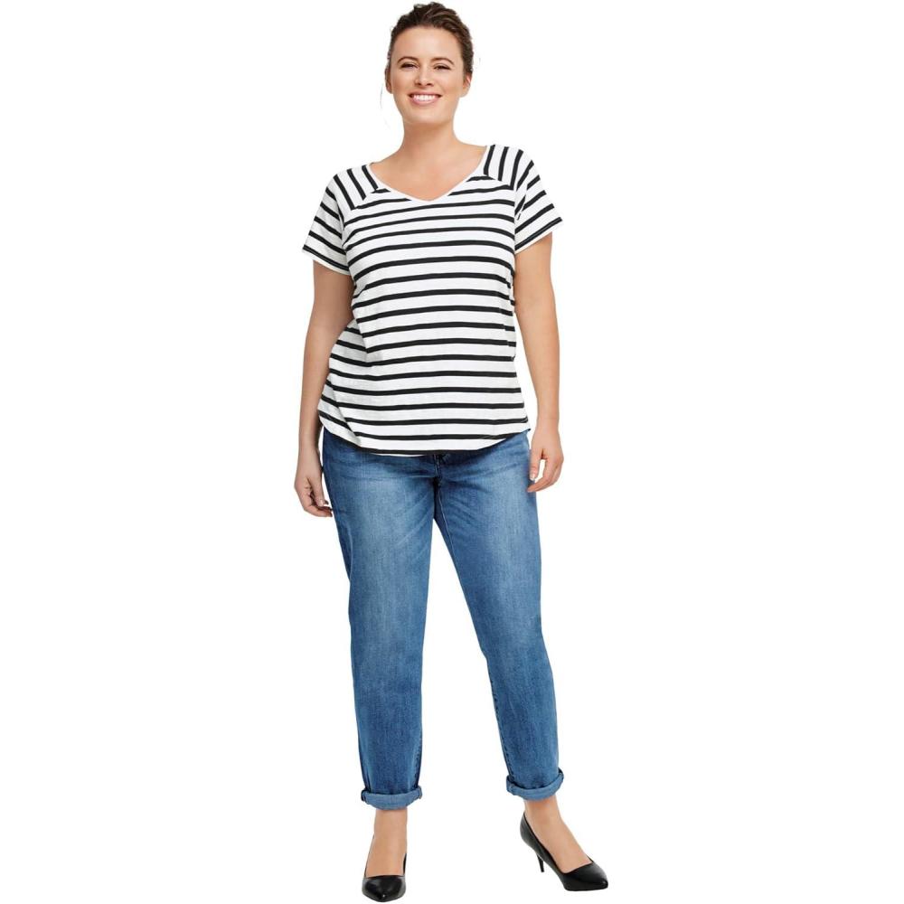 imageEllos Plus Size Rounded VNeck TeeBlack White Stripe