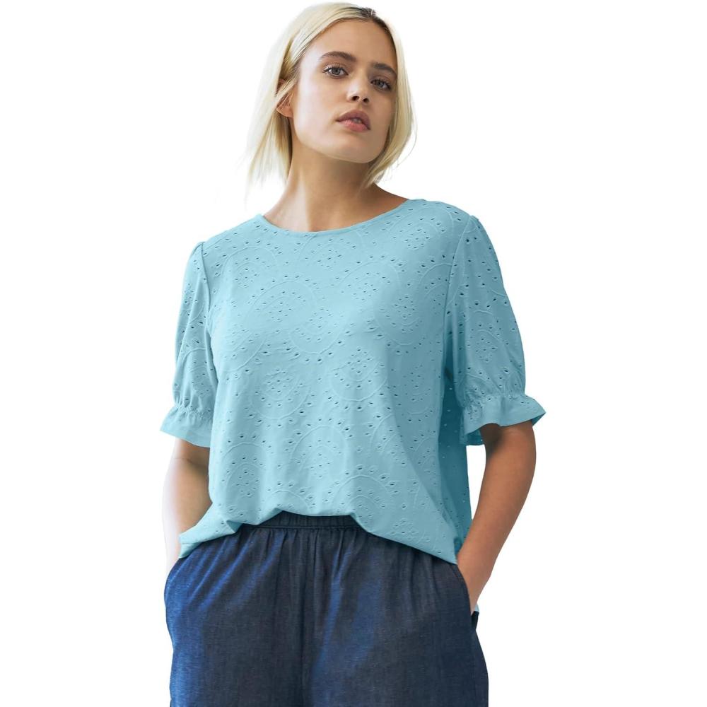 imageEllos Plus Size Short Sleeve Eyelet TeeAqua Sky