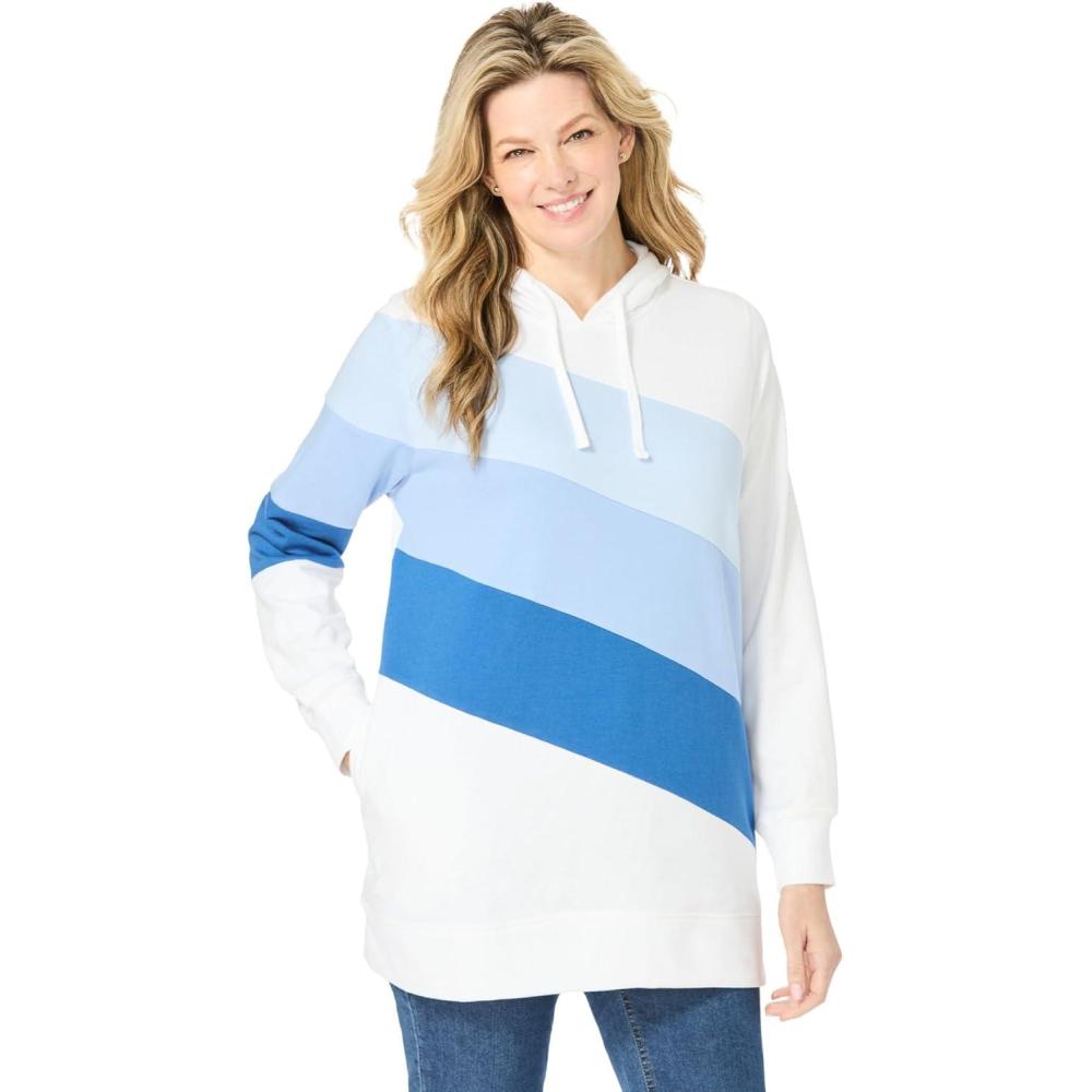 imageWoman Within Plus Size Color Block Hoodie SweatshirtWhite Multi Stripe