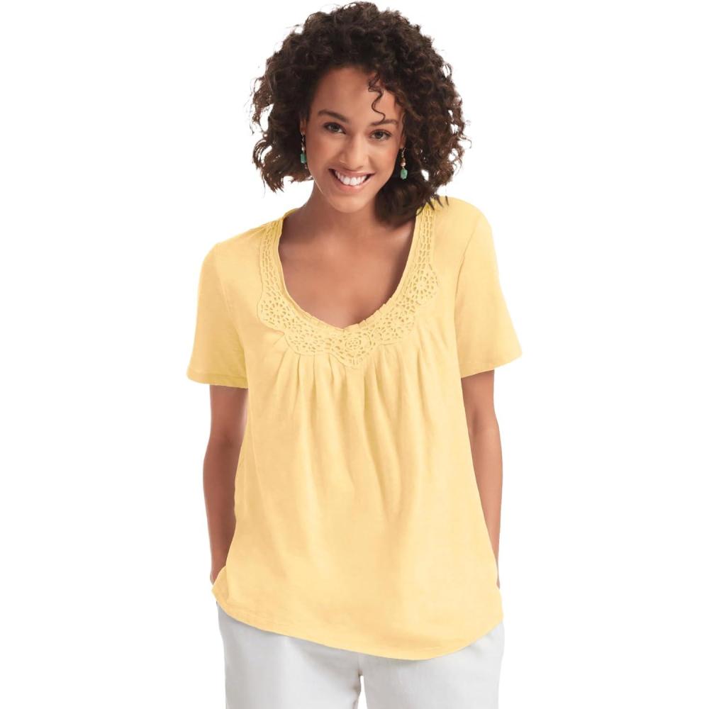 imageWoman Within Plus Size CrochetTrim Knit TopBanana