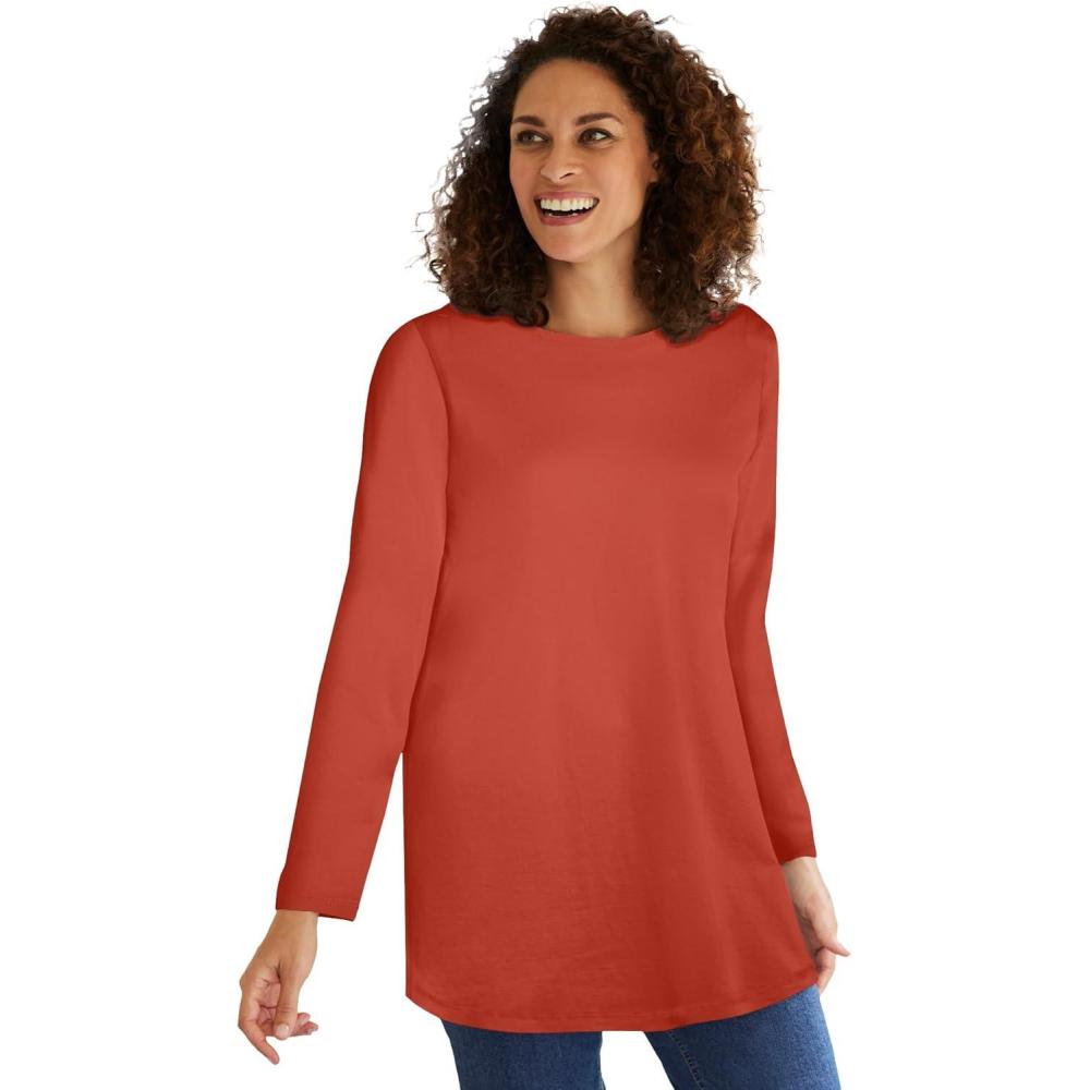 imageWoman Within Plus Size Perfect LongSleeve Crewneck TunicBurnt Red