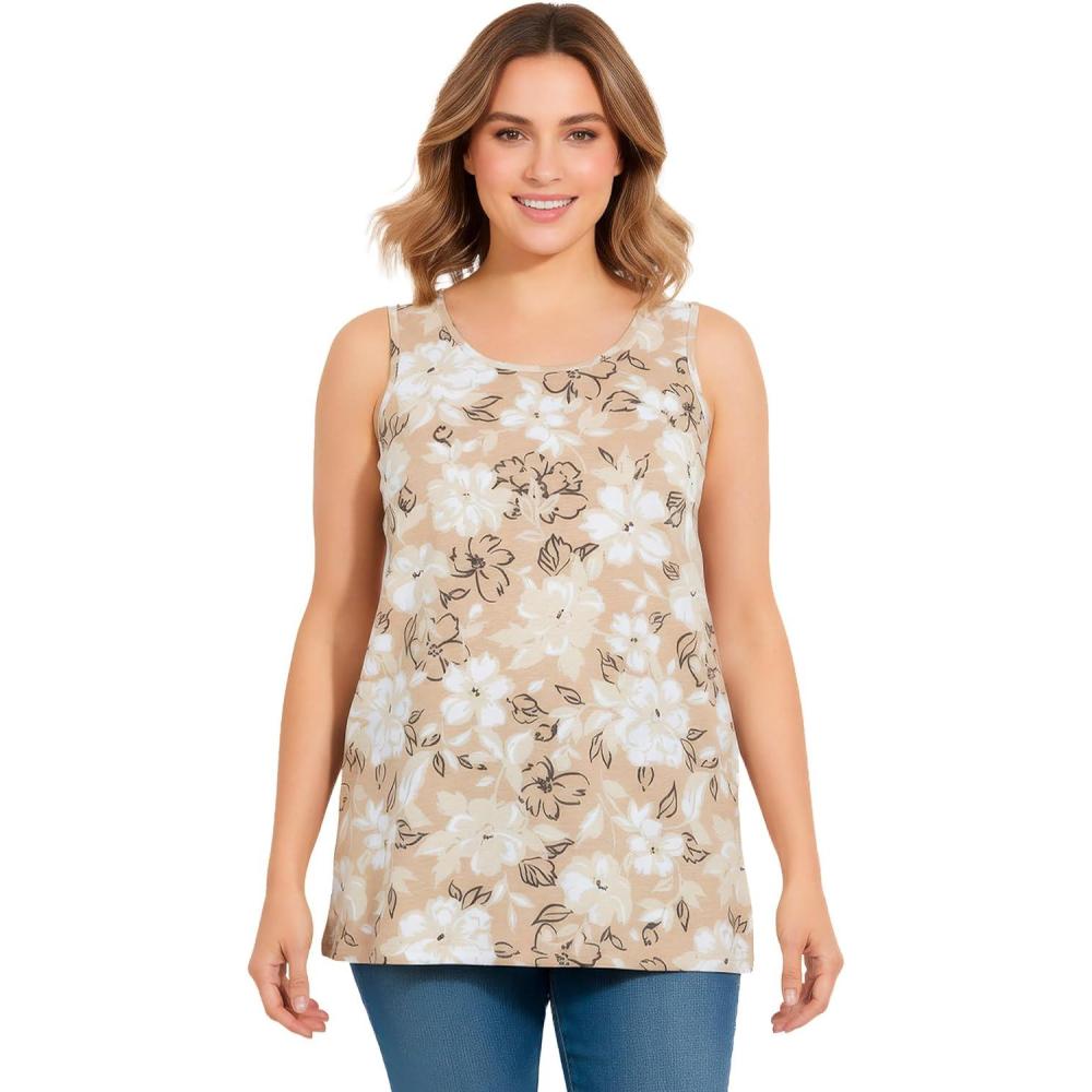 imageWoman Within Plus Size Perfect Printed Scoopneck TankNew Khaki Bloom