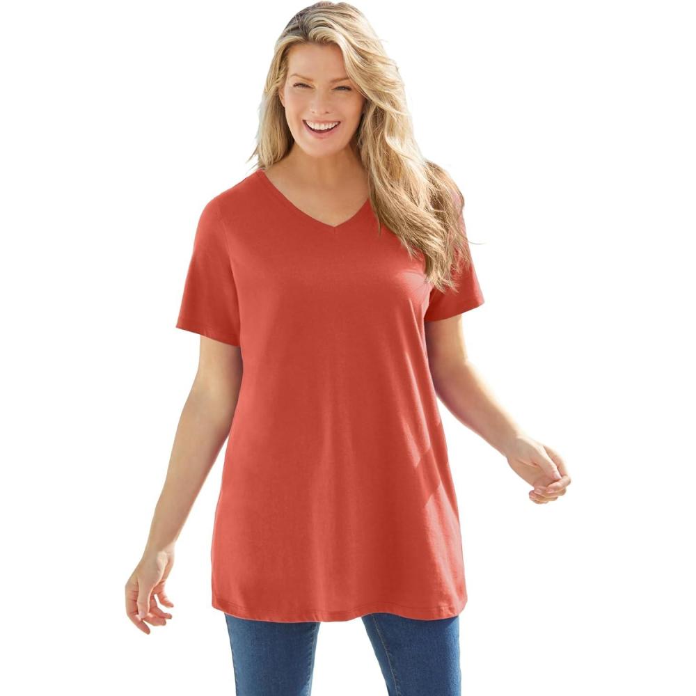 imageWoman Within Plus Size Perfect ShortSleeve VNeck TunicBurnt Red