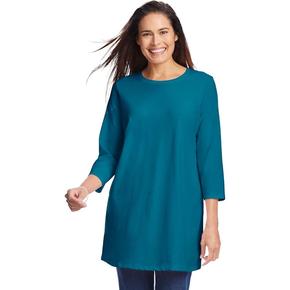 imageWoman Within Plus Size Perfect ThreeQuarter Sleeve Crewneck TunicDeep Teal