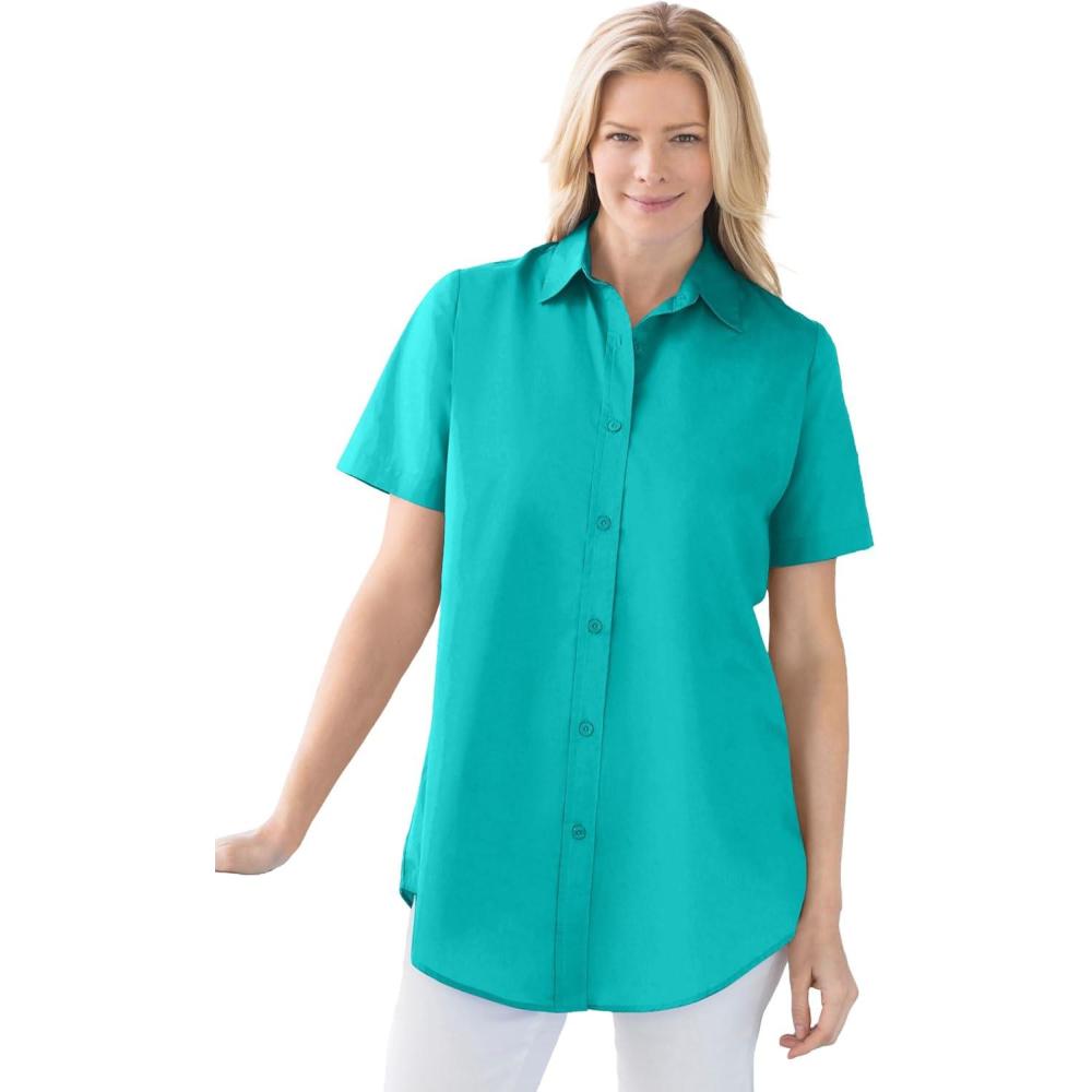 imageWoman Within Plus Size Petite Perfect Short Sleeve ShirtAquamarine