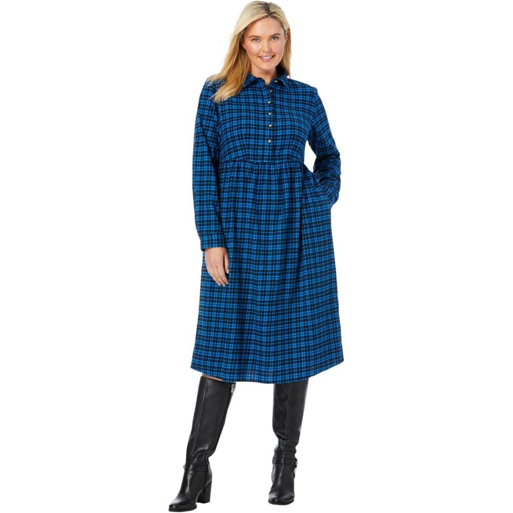 imageWoman Within Plus Size Plaid Flannel ALine ShirtdressBright Cobalt Plaid