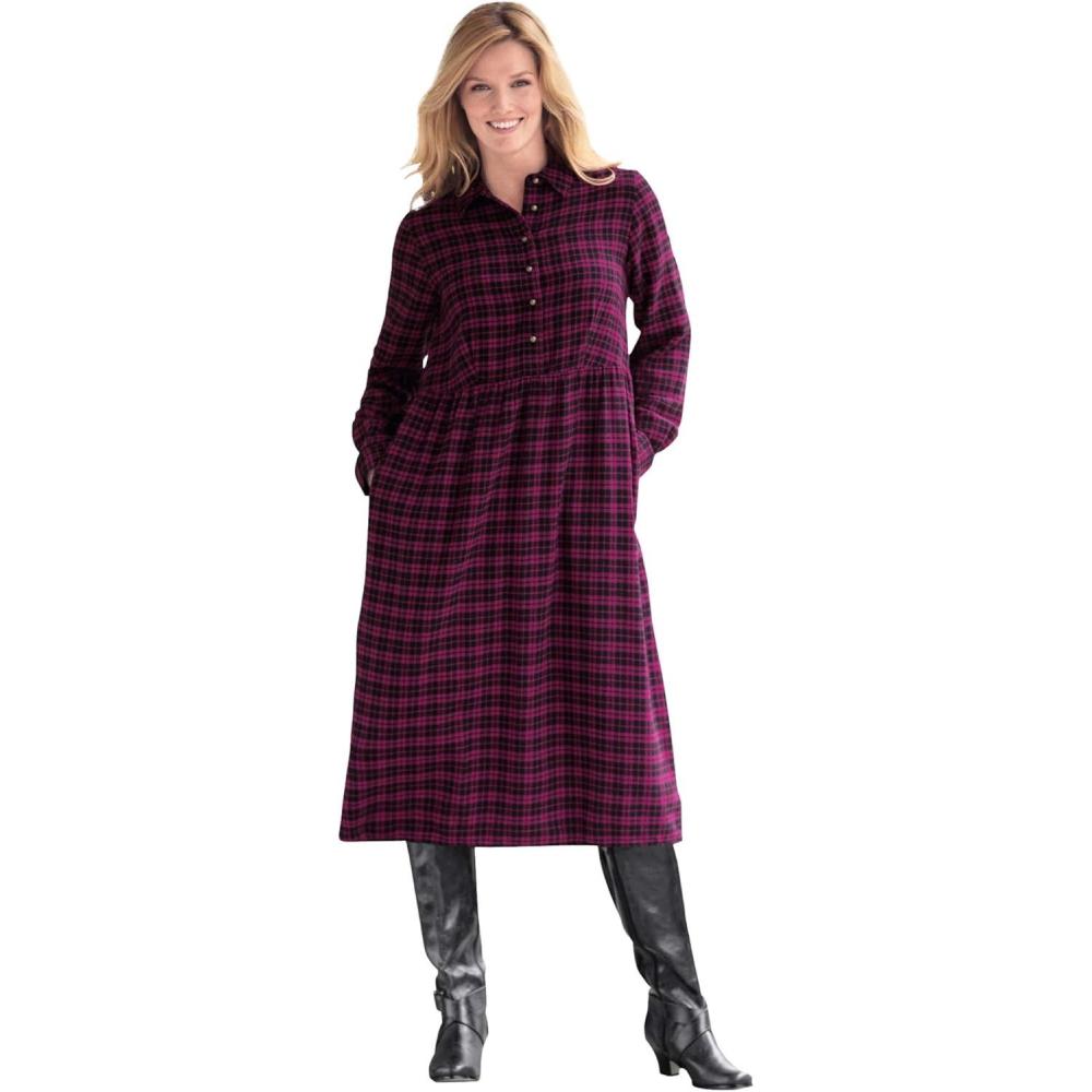 imageWoman Within Plus Size Plaid Flannel ALine ShirtdressDeep Claret Plaid