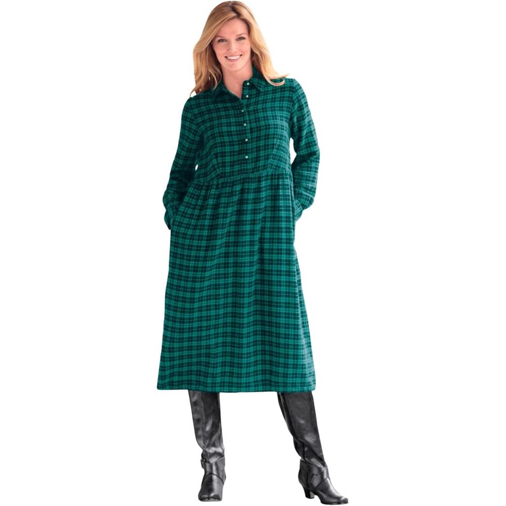 imageWoman Within Plus Size Plaid Flannel ALine ShirtdressRich Jade Plaid