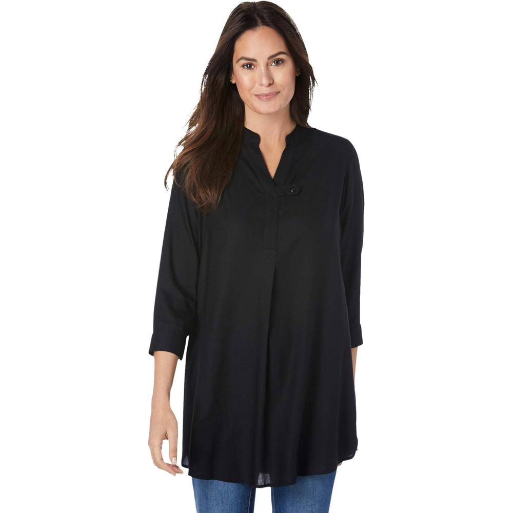 imageWoman Within Plus Size Rayon ThreeQuarter Sleeve Effortless TabFront BlouseBlack