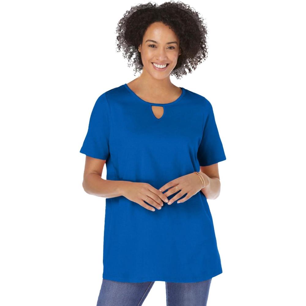 imageWoman Within Plus Size Rayon ThreeQuarter Sleeve Effortless TabFront BlouseBright Cobalt