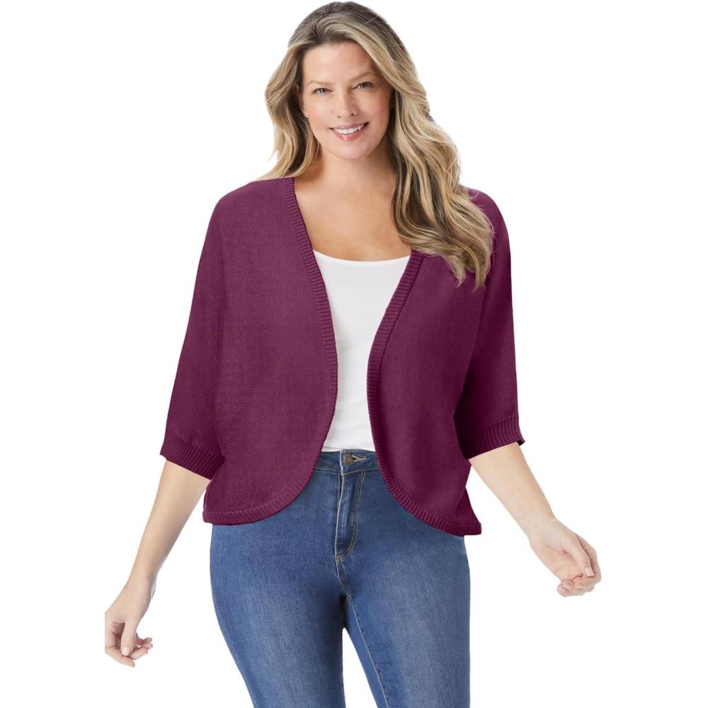 imageWoman Within Plus Size Rib Trim Cardigan Shrug SweaterDeep Claret