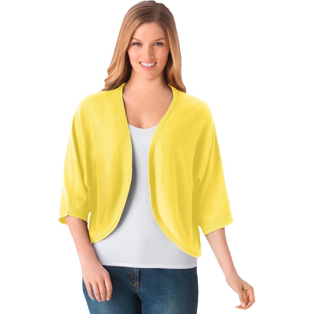 imageWoman Within Plus Size Rib Trim Cardigan Shrug SweaterPrimrose Yellow