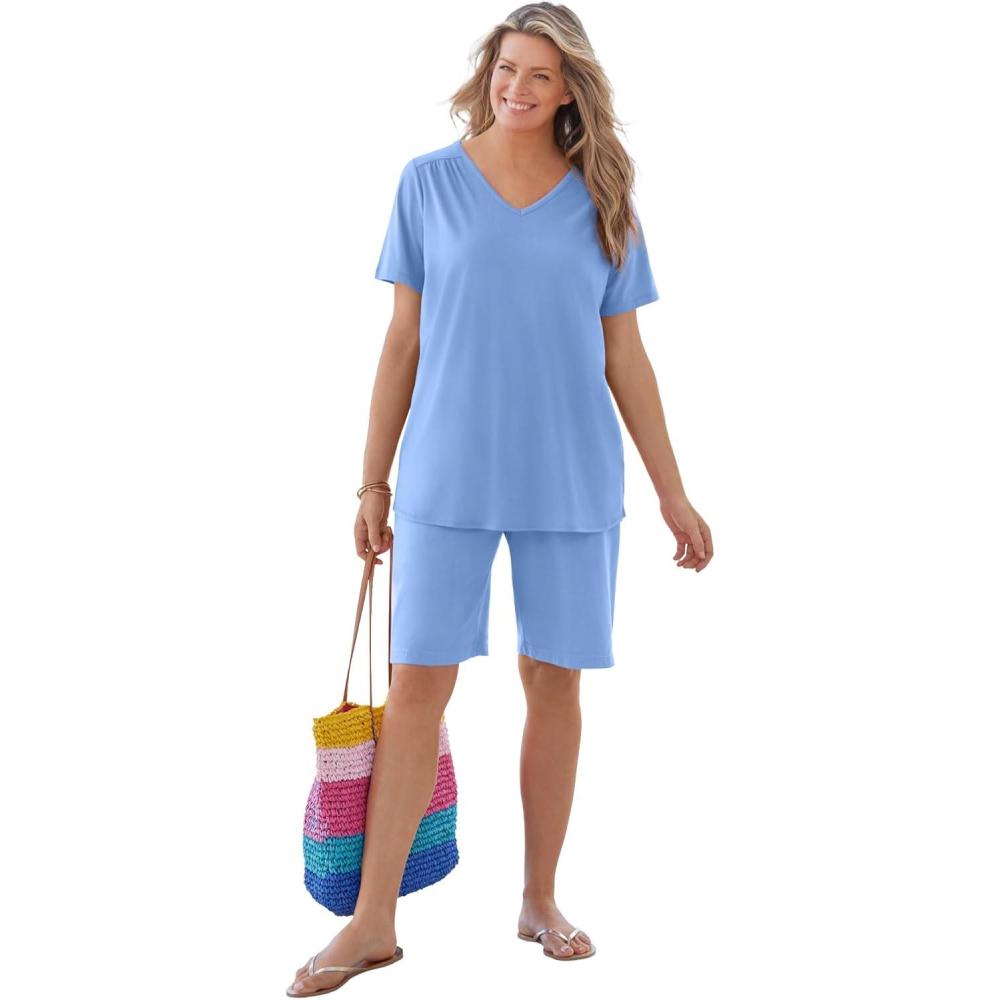 imageWoman Within Plus Size ShortSleeve VNeck Shirred TeeFrench Blue