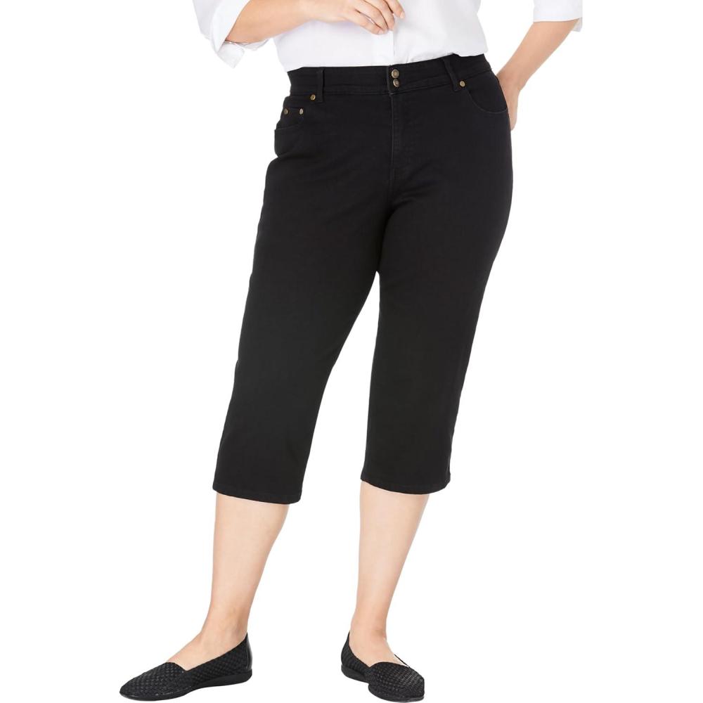 imageWoman Within Plus Size Stretch Builtin Slimming Panel Capri JeansBlack Denim