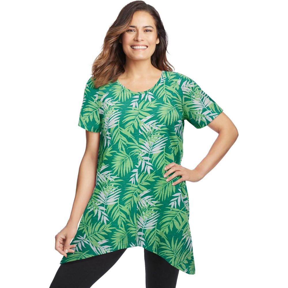 imageWoman Within Plus Size Textured Pointed Hem TunicTropical Palm Leaf