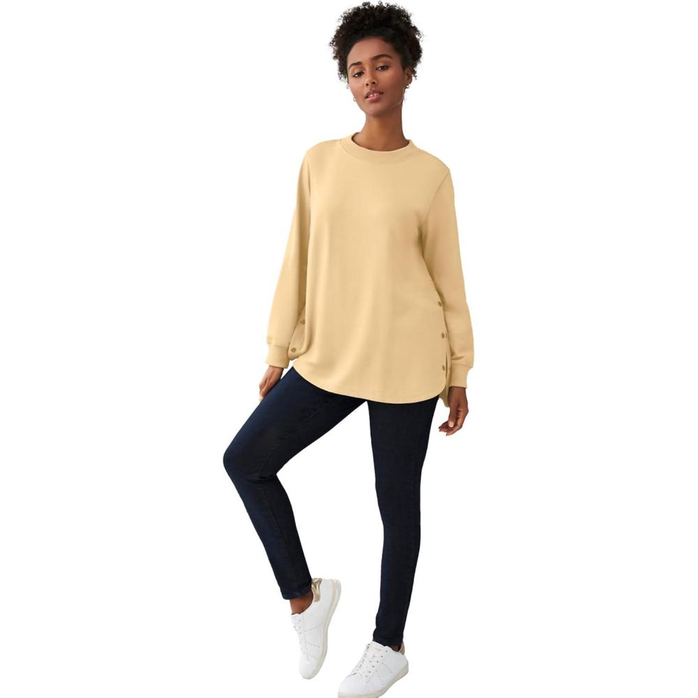 imageellos Plus Size Curved Hem Sweatshirt Tunic With Side SnapsDusty Maize
