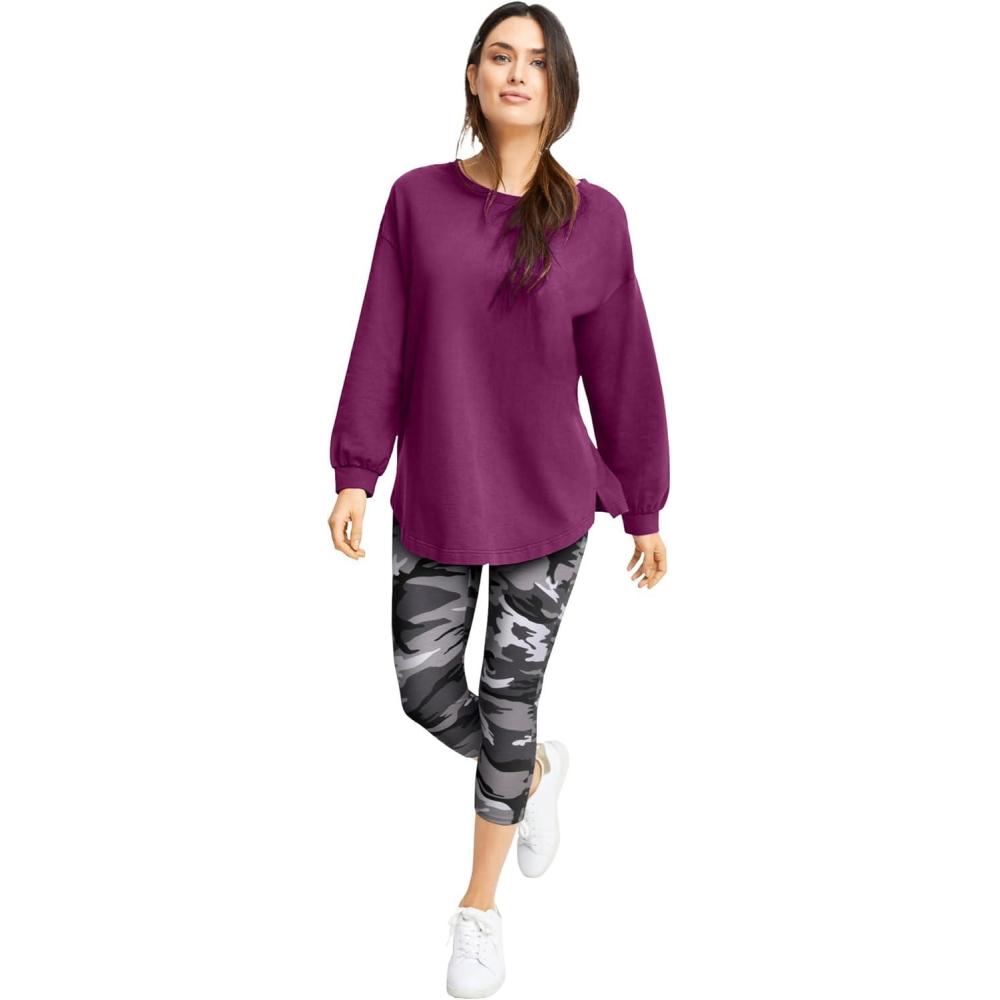 imageellos Plus Size French Terry Blouson Sleeve Sweatshirt TunicViolet Plum