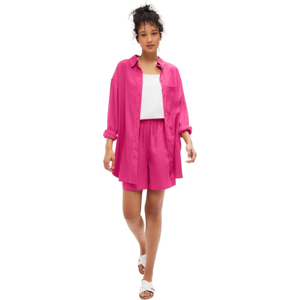 imageellos Plus Size Oversized LinenBlend Boyfriend ShirtRaspberry Sorbet