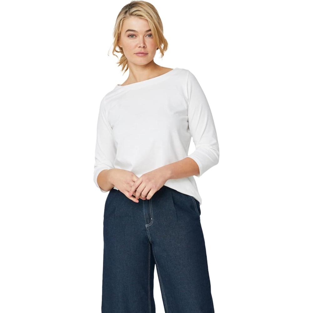 imageellos Plus Size Stretch Knit Scoop Neck 34 Sleeve TopWhite