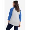 Ellos Plus Size Colorblock 3/4 Sleeve Tee(Heather Grey Ocean Sapphire)