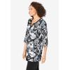Woman Within Plus Size 7-Day Three-Quarter Sleeve Grommet Notch Tunic(Black Graphic Floral)
