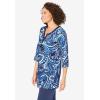 Woman Within Plus Size 7-Day Three-Quarter Sleeve Grommet Notch Tunic(Navy Paisley)