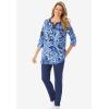 Woman Within Plus Size 7-Day Three-Quarter Sleeve Grommet Notch Tunic(Navy Rasberry Watercolor Floral)