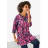 Woman Within Plus Size 7-Day Three-Quarter Sleeve Grommet Notch Tunic(Navy Rasberry Watercolor Floral)