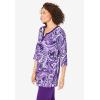 Woman Within Plus Size 7-Day Three-Quarter Sleeve Grommet Notch Tunic(Radiant Purple Paisley)