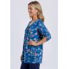 Woman Within Plus Size 7-Day Three-Quarter Sleeve Pintucked Henley Tunic(Deep Cobalt Moonlit Bloom)