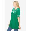 Woman Within Plus Size Embroidered Split-Neck Tunic(Tropical Emerald Vine Embroidery)