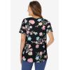 Woman Within Plus Size Notch-Neck Pocket Tee(Black Floral)