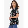 Woman Within Plus Size Notch-Neck Pocket Tee(Black Floral)