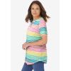 Woman Within Plus Size Notch-Neck Pocket Tee(White Colorful Stripe)