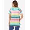 Woman Within Plus Size Notch-Neck Pocket Tee(White Colorful Stripe)