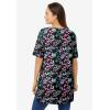 Woman Within Plus Size Perfect Printed Short-Sleeve Boatneck Tunic(Black Multi Floral)