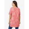 Woman Within Plus Size Perfect Printed Short-Sleeve Boatneck Tunic(Sweet Coral Palm)