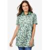 Woman Within Plus Size Perfect Printed Short-Sleeve Polo Shirt(Heather Grey Azure Blossom Vine)