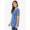 Woman Within Plus Size Perfect Printed Short-Sleeve V-Neck Tunic(French Blue Jacquard Floral)
