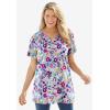 Woman Within Plus Size Perfect Printed Short-Sleeve V-Neck Tunic(Petal Purple Tie Dye)